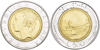 ИТАЛИЯ 500 ЛИР 1985 R KM 111 биметалл 4529-236