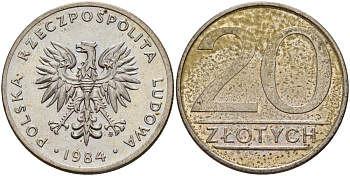 Польша 20 злотых 1984 MW Y 153.1 медно-никель 4187-617