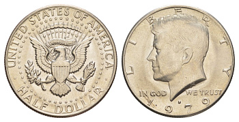 США 1/2 доллара (50 центов) 1979 D, Джон Кеннеди KM A202b медь плакированная медно-никелем aUNC 4117-734