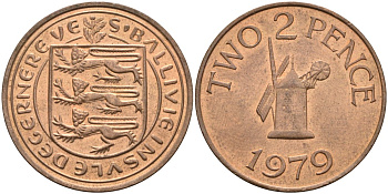 Гернси 2 пенса 1979 ветряная мельница KM 28 бронза 4584-932