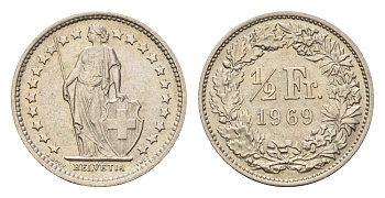 Швейцария 1/2 франка 1969 KM 23a медно-никель 4685-854