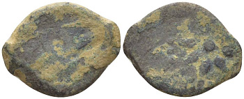 Иудея, династия Хасмонеев прута (известна как 'лепта вдовы') 104 - 76 гг. до н.э. Александр Яннай, греческая легенда 'Царя Александра', якорь / 8-ми лучевая звезда, между лучей та же легенда на иврите, Иерусалим Hendin 1150 медь 1073-20-111