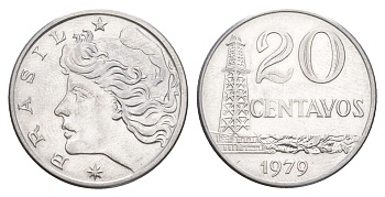 Бразилия 20 сентаво 1978 KM 579.1a нержавеющая сталь UNC 4642-1111