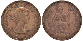 Великобритания 1 пенни 1961 Елизавета II (1952-2022) KM 897, Spink 4157 бронза 4131-445