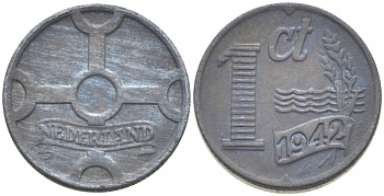 НИДЕРЛАНДЫ 1 ЦЕНТ 1942 ВИЛЬГЕЛЬМИНА (1890-1948) KM 170 цинк UNC 214-742