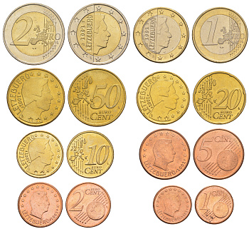 Люксембург полный набор из 8 монет (1, 2, 5, 10, 20 и 50 евроцентов; 1 и 2 евро) 2002 KM 75, 76, 77, 78, 79, 80, 81 и 82 UNC N2-28