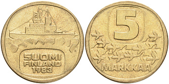 ФИНЛЯНДИЯ 5 МАРОК 1983 K ЛЕДОКОЛ KM 57 алюминиевая бронза 4556-915