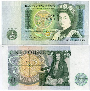 Англия 1 фунт ND (1978-1984) сэр Исаак Ньютон, черная подпись D.H.F. Somerset Pick 377 b бумага UNC (пресс) 7552-55-3