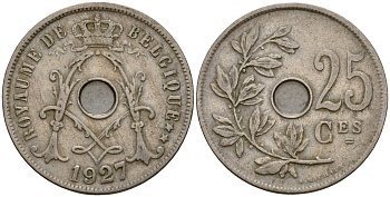 Бельгия 25 сантимов 1927 Belgique KM 68 медно-никель 4601-627