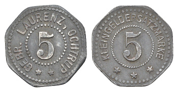 Охтруп 5 пфеннигов ND братья Лауренц Men05 19670.1, Men18 24677.1 цинк 1526-824