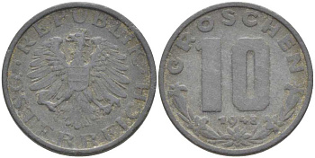 АВСТРИЯ 10 ГРОШЕЙ 1948 KM 2874 цинк 4401-1112