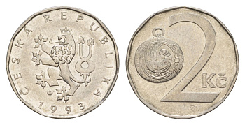 Чехия 2 кроны 1993 KM 9 сталь плакированная никелем 4632-524