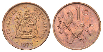 ЮАР 1 цент 1972 герб, капские воробьи KM 82 бронза UNC 4696-922