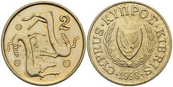 Кипр 2 цента 1998 KM 54.3 никель латунь 4596-122