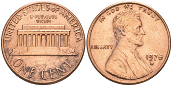 США 1 ЦЕНТ 1978 D ЛИНКОЛЬН KM 201 медь-цинк 188-317