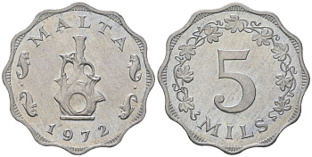 Мальта 5 милей 1972 KM 7 алюминий aUNC M66-03