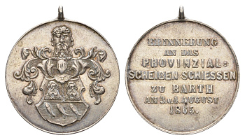 Германия медаль в память о стрелковом фестивале по мишеням в Барте 3 и 4 августа 1865 диаметр 26 мм, вес 6,29 гр серебро 1515-1044