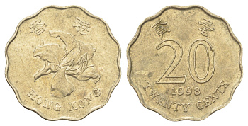 Гонконг 20 центов 1998 KM 67 никель латунь 4701-252