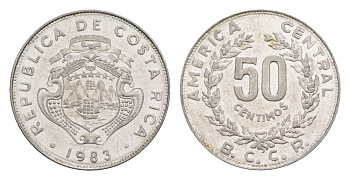 Коста-Рика 50 сентимо 1983 KM 209.1 нержавеющая сталь UNC 4644-347