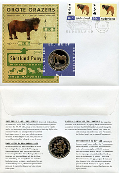 Нидерланды 1 экю 1997 Природа и сохранение - Пони, в оригинальном конверте, с марками, первый день гашения X 219 медно-никель BU 4-3-8-12