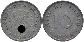 Германия 10 рейхспфеннигов 1940 B KM 101, J. 371 цинк 4401-846