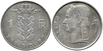 БЕЛЬГИЯ 1 ФРАНК 1975 BELGIQUE KM 142.1 медно-никель 4379-222