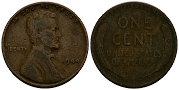США 1 цент 1944 Линкольн KM A132 медь цинк 4164-829