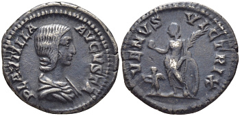 Римская Империя денарий 204 Плавтилла, жена Каракаллы VENVS VICTRIX, Венера, Рим Good Very fine RIC 369 серебро 1073-15-66