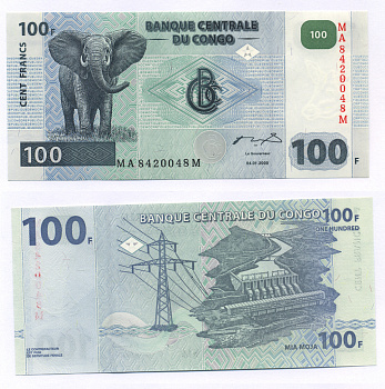 Конго 100 франков 2000 ГЭС, слон Pick 92 бумага UNC (пресс) 7547-27-2