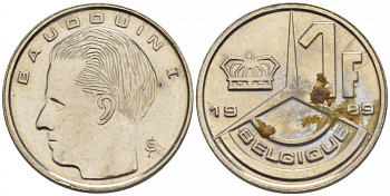 Бельгия 1 франк 1989 Belgique, Бодуэн I (1951-1993) KM 170 железо плакированное никелем 3851-1026
