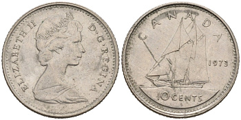Канада 10 центов 1973 парусник, Елизавета II KM 77 никель 4564-852