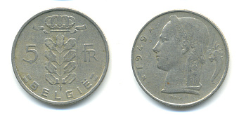 Бельгия 5 франков 1949 Belgie, Леопольд III (1934-1951) KM 135.1 медно-никель 86-1344