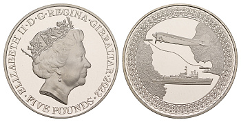 Гибралтар 5 фунтов 2022 Авиакомпания Mons Calpe & Gibraltar Airways KM NEW медно-никель  PROOF  1088-8-11