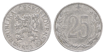 Чехословакия 25 геллеров 1953 KM 39 алюминий 4546-1134
