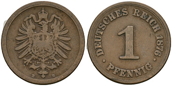Германия 1 пфенниг 1876 B, Вильгельм I (1871-1888) KM 1, J. 1 медь 4602-1135