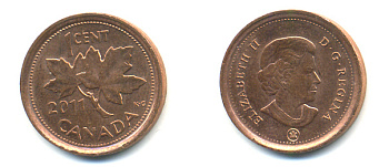 Канада 1 цент 2011 Елизавета II (1952-2022), кленовый лист KM 490 цинк плакированный медью 177-1162