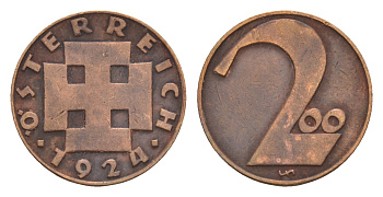 Австрия 200 крон 1924 год-тип KM 2833 бронза 4658-749