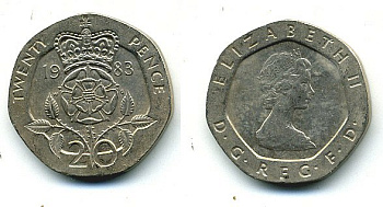 Великобритания 20 пенсов 1983 Елизавета II (1952-2022) KM 931, Spink 4230 (G1) медно-никель 4110-1021