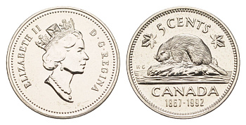 Канада 5 центов 1992 125 лет Конфедерации Канада KM 205 медно-никель PROOF-LIKE (BU) 4639-519