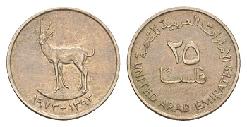 ОАЭ 25 филсов 1973 антилопа KM 4 медно-никель 4613-224