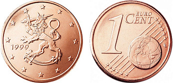 Финляндия 1 евроцент 1999 KM 98 сталь плакированная медью UNC 650-1613