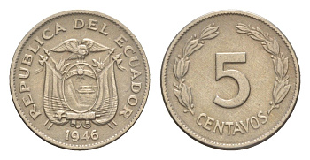 Эквадор 5 сентаво 1946 KM 75b медно-никель 4640-1129