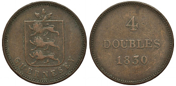 Гернси 4 дабла (дубля) 1830 KM 2 медь 4557-913