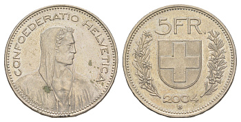 Швейцария 5 франков 2004 редкий год - 529000 экземпляров KM 40a медно-никель 4634-223