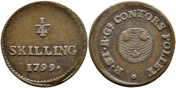 ШВЕЦИЯ 1/4 СКИЛЛИНГА 1799 ГУСТАВ IV АДОЛЬФ (1792-1809) KM 548 медь 4396-226