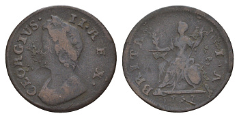 Великобритания 1 фартинг 1737 Георг II (1727-1760) KM 572, Spink 3720 медь 1519-315