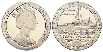 Гибралтар 1 крона 1993 Боевые корабли Второй мировой войны - H.N.L.M.S. Isaac Sweers KM 115 медно-никель BU 1078-2-14