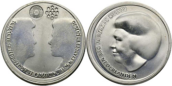 Нидерланды 10 евро 2002 королевская свадьба Виллема-Александра и принцессы Максимы KM 243 серебро UNC 650-1043