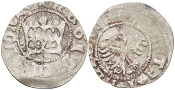 Польша 1/2 гроша (полугрош) 1492-1501 Ян I (1492-1501), династия Ягеллонов, вес 1,08 гр. серебро 1517-412