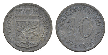 Хаген 10 пфеннигов 1917 Funck 184.1A, Men05 10124.1, Men18 12615.1 цинк 4643-964
